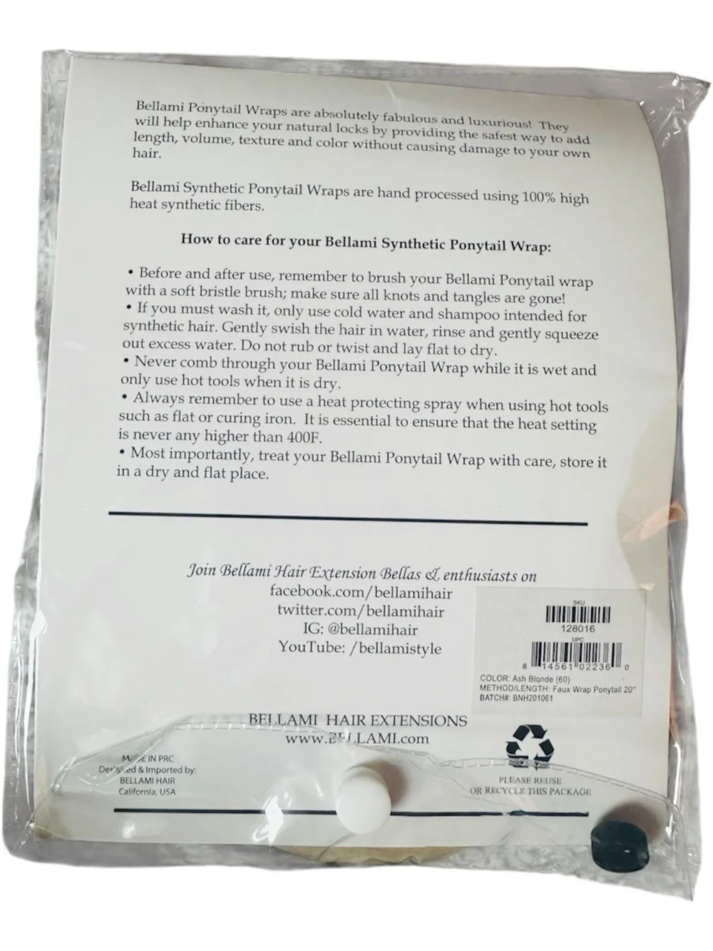 Bellami Wrap Ponytail 160g 20” Ash Blonde #60 Hair Extensions NWT